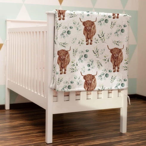 Highland Cow Eucalyptus Leaf Baby Blanket Boys Gift, Western Farm Animal Yak Flannel Fleece Nursery Swaddle Receiving Blankets, Soft Lightweight Newborn Infant Kid Crib Toddler Bedding 30x40 by HawSkgFub