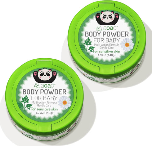 140g/4.9oz (2Pack) Baby Body Powder with Puff, Natural Cornstarch + Zinc Oxide Skin-Protecting Formula, Talc-Free
