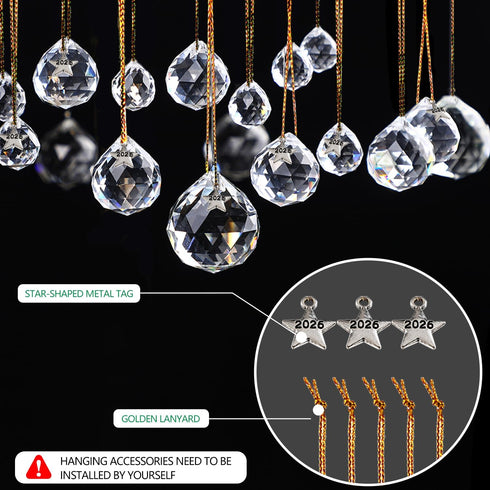 13pcs 2026 (20mm/30mm/40mm) Clear Crystal Ball Hanging Ornaments for Window Chandelier Parts Hanging Prisms