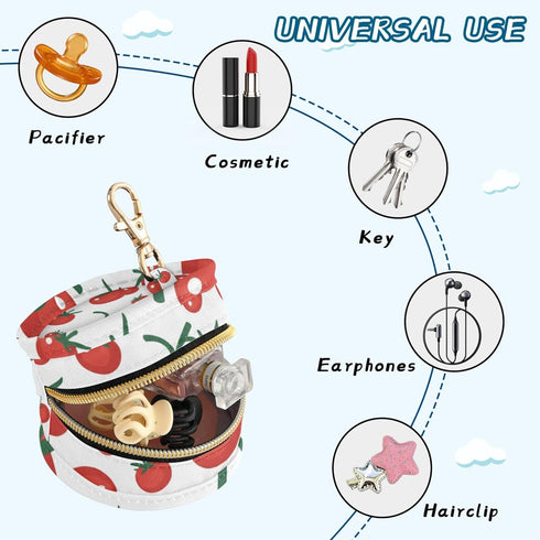 PYBUG Tomato Round Pacifier Storage Case, Polyester & TPU Lined with Hook Buckle, Pacifier Container Box for Baby