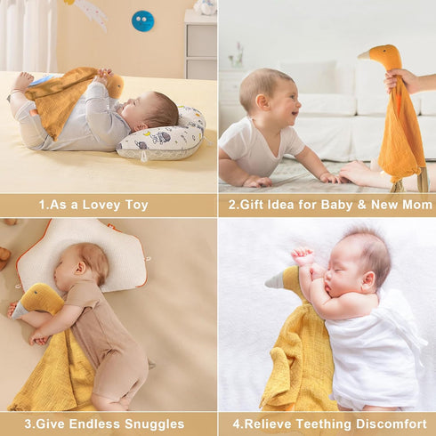 Security Blanket Loveys for Babies Boy Girl, Muslin Baby Lovey Security Blanket, Soft Organic Cotton Goose Lovey