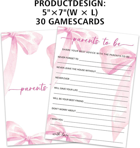 30 -P10 Parents to be Game Cards for Baby Shower Games Activity, Pink Bow Baby Shower Game Cards, Gender Reveal Party
