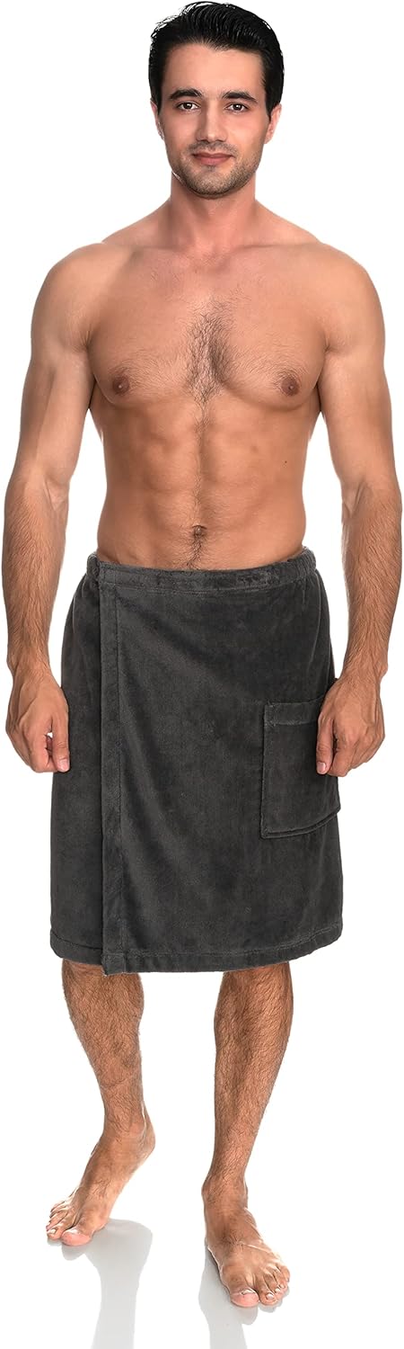 TowelSelections Mens Cotton Shower Wrap Adjustable Terry Velour Spa Bath Towel Wrap