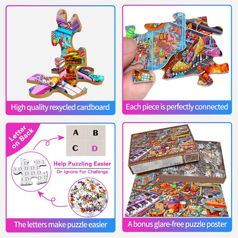 HUADADA 1000 Piece Jigsaw Puzzles for Adults, Little People's World Party, Challenging Game Puzzles