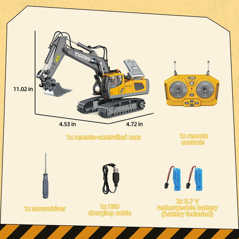 Wdexual 1:20 14 5 6-10 Remote Control Excavator - RC Excavator Toys for Boys, Channel with Sound/Light, RC Digger