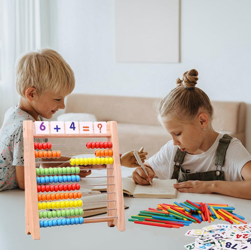 Wooden Abacus for Kids Math, 100 Counting Sticks & Number Cards 1-100, Educational Math Games for Preschool Learning