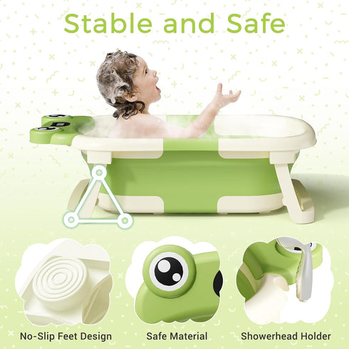 0-24 BUNWAG Baby Bathtub, Collapsible Newborn Bathtub for Infant to Toddler Months with Soft Cushion