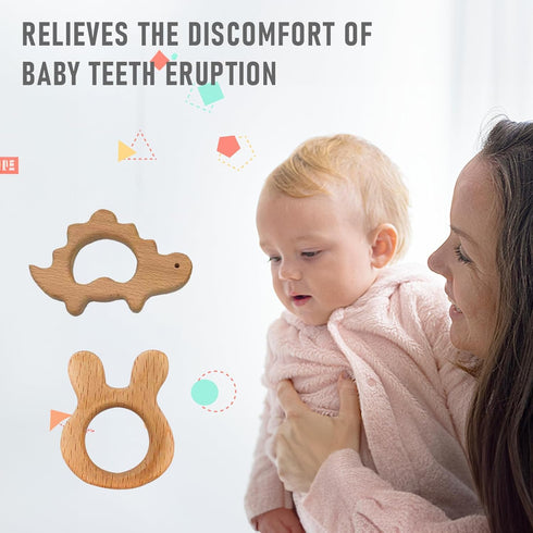 12-Pcs Baby Teether Toys, Wooden Teething Rings and Animal Toys, Toddler Chew Toys, Suitable for Children Over 36 Months