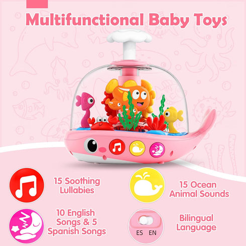 DUPHLAGT 6-12 9-12-18 1 2 3 Baby Girl Toys Months - Press & Spin Aquarium Light Up Musical Toy for Infant Toy Months