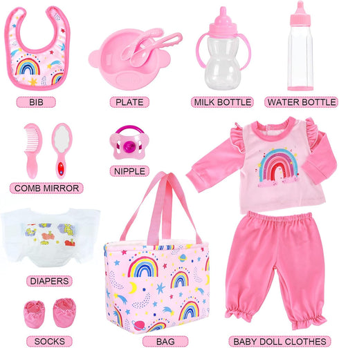 13 14-18 inch Set UNICORN ELEMENT Pcs Baby Doll Clothes and Accessories for Dolls, Baby Doll Feeding and Caring