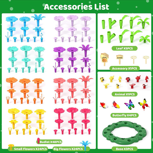184Pcs Flower Garden Building Toys for Girls Age 3-7, Upgrade DIY Stacking Toys, STEM Educational Toddler Toys