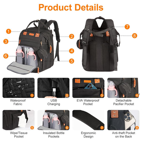 Shengmeister Backpack, Backpack, 900D Backpack, 3 1 Backpack Diaper Bag with Changing Table Oxford Cloth, Large