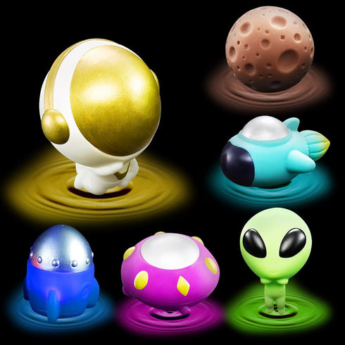 Bath Toys Light Up Floating Space Bath Tub Toy Set, 6pcs Glowing Universe Theme Educational Shower Pool Toys