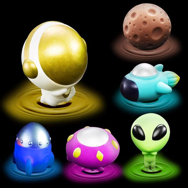 Bath Toys Light Up Floating Space Bath Tub Toy Set, 6pcs Glowing Universe Theme Educational Shower Pool Toys