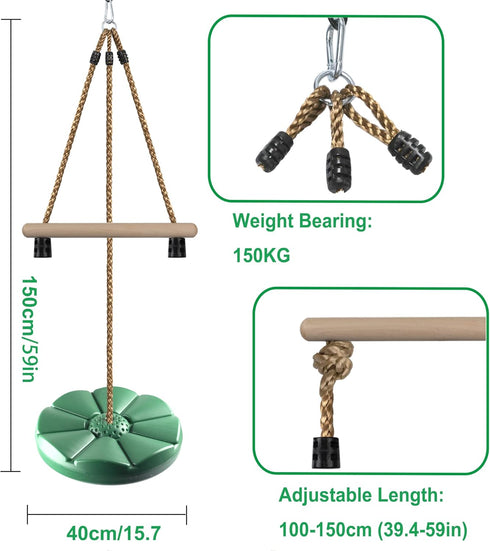 Set 7FT KINSPORY Disc Swing for Kids, Swing Accessories, Height Adjustable Gym Monkey Bars, Hanging Tree Seat