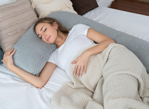 AngQi L-Shaped Body Pregnancy Pillow - Gray Jersey Cover