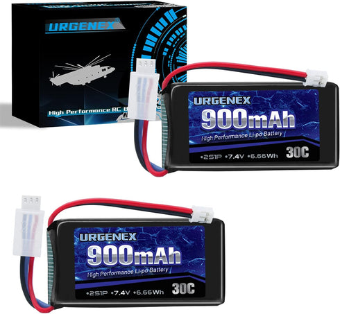 URGENEX SCX24 Lipo 7.4V 2S 30C 900mAh Rechargeable Lipo with PH2.0 Plug for Most RC Cars and Trucks