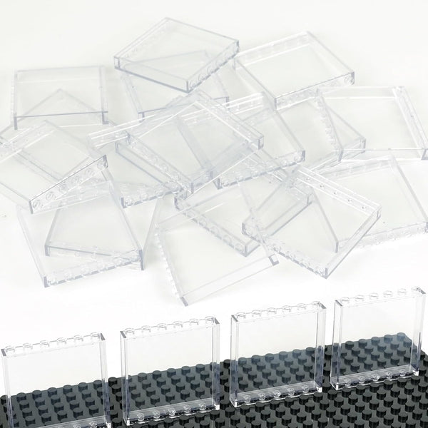 Clear Transparent Flat Plates Bricks, 24 Pieces 1x6x5 Classic Window Bulk Building Blocks Accessories