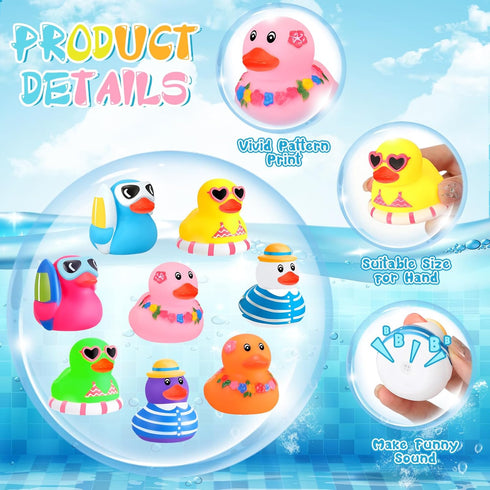 Honoson 24 Summer Summer (8 Pcs Beach Rubber Duckies Bulk Mini Rubber Duck Bath Toys Float Bathtub Ducky Cute Squeaky
