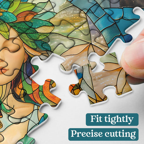 Stained Glass Mother Earth Puzzles for Adults 1000 Pieces, Nature Plant Jigsaw Puzzles, Hard Mother Love Decor