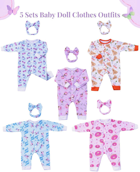 17-22 Inch 5 Sets BABESIDE Reborn Baby Doll Clothes for Dolls, Baby Doll Clothes Outfits Accessories - Romper Suit