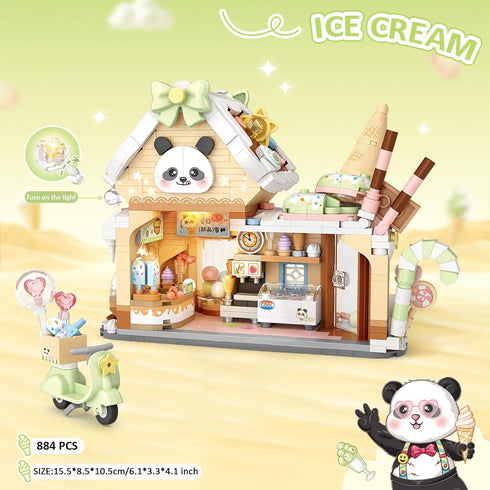MEIEST Set,Mini Panda Ice Cream Shop Building Blocks City Shop Street View Particle Construction Building Bricks