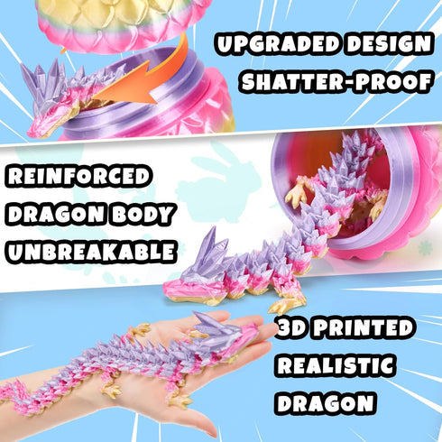 YILCER 3D Printed Dragon Easter Egg, Mystery Crystal Articulated Dragon Fidget Toys, Surprise Prefilled Easter Egg