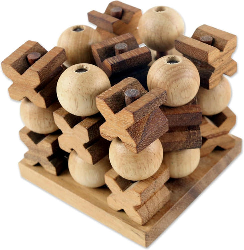 NOVICA 275090 Light Brown Hand Made Rain Tree Wood Tic Tac Toe Game