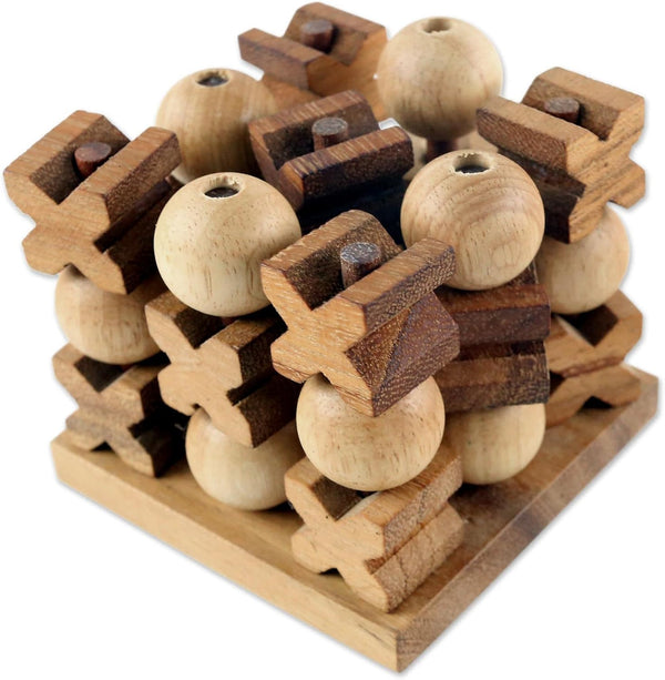 NOVICA 275090 Light Brown Hand Made Rain Tree Wood Tic Tac Toe Game