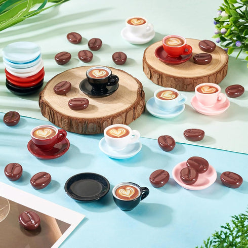 84Pcs 15-30mm Cheriswelry Miniature Coffee Mugs Resin Coffee Beans Cups Miniature Ornaments Food Kitchen Dollhouse