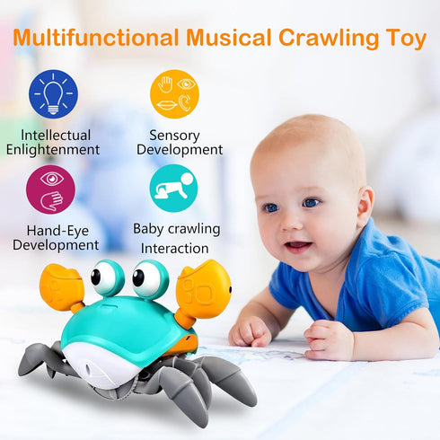 Plnmlls Toy,Tummy 6-12 12-18 36 Crawling Crab Baby Time Toys,with Music and LED Light,Built-in Rechargeable Battery