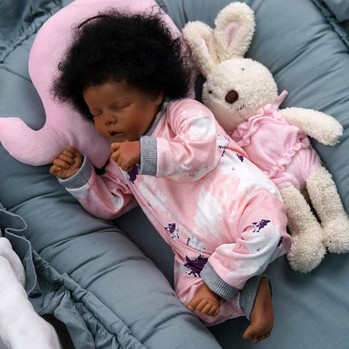 JIZHI Lifelike Reborn Baby Dolls - 17 Inch African American Soft Body Realistic Newborn Baby Doll with Gift Box