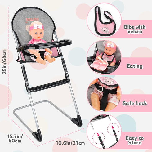 Playset Set Set deAO Baby Doll Accessories Baby Doll Crib High Chair Diaper Bag Nursery Baby Doll Furniture Pretend