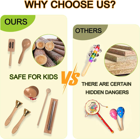 Set 1-3, Set Wooden Musical Instruments for Toddlers Natural Wood Percussion Instruments Xylophone Gift for Girls Boys