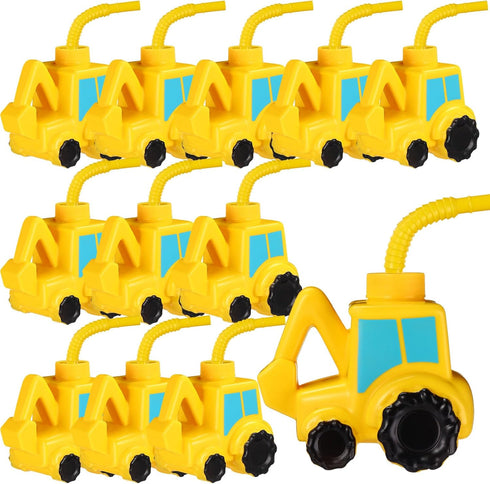 Tanlade 12 Set Excavator Truck Cups with Straws, Tractor Birthday Party Decorations
