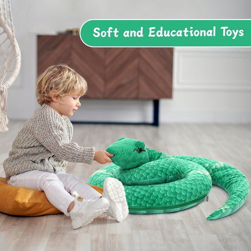 Muiteiur Giant 6 Piece Snake Stuffed Animal - 55 inch Mommy Snake with 3 Baby Snakes & 2 Eggs, Green Plush Toy