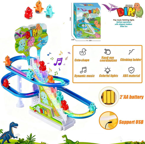 RCOOS Set Dinosaur Climbing Toy Electric Light Slide Climbing Toys for Automatic Stairs,Playful Santa Race Game
