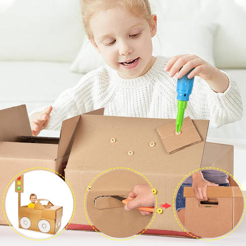 163 Cardboard Construction Tool Kit Pieces-Educational Toys for at-Home Play + Classroom Learning | Reusable Cardboard