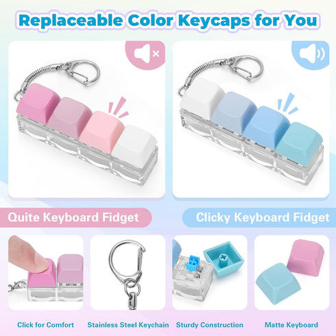 Netholid 2 4 1-2P) PCS Keyboard Fidget Toys for Adults Silent and Loud Keyboard Clicker Keychain Sensory Toy
