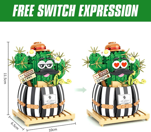 MEIEST Mini Bulbous Cactus Building Blocks Set, Creative DIY Unique Home Decoration, Artificial Flowers Plant