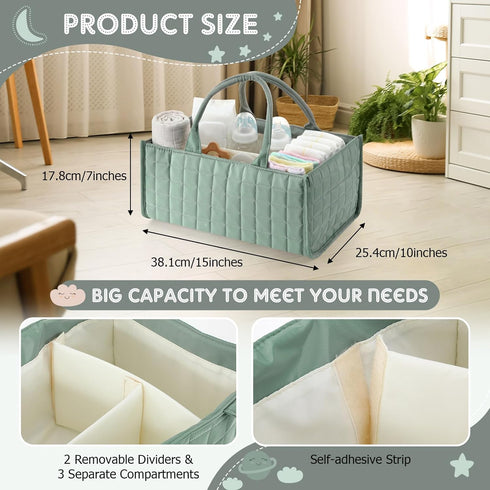 Huhumy Checkered Baby Diaper Caddy, Puffy Nursery Storage Organizer for Diapers & Babies Wipes, Large Quilted Tote Bag