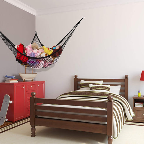 Stuffed Animal Hammock, Jumbo Toy Storage Net 83" Wall Sling, Extra Large Kids Mesh Toy Net Organizer (Black)