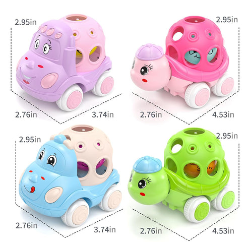 6-12 12-18 1 4 Pack 1-3 1yr 2yr Baby Car Toys for Months Year Old Girls- Rattle Push N Go Cars for Toddlers Years