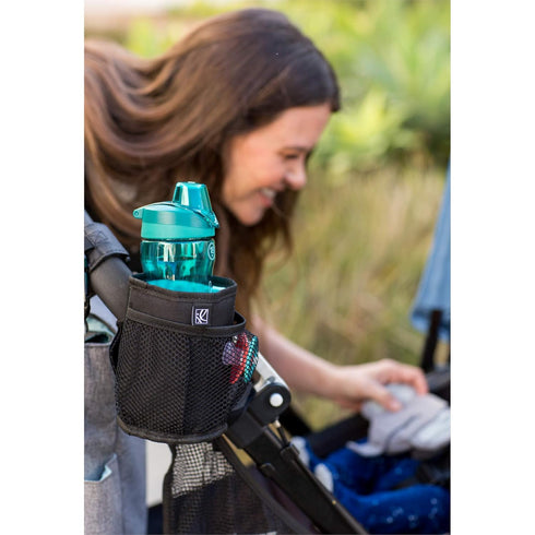 J.L. Childress Black Cup 'N Stuff Universal Stroller Cup Holder with Cell Phone Pocket for Strollers, Wheelchairs,