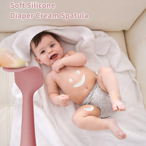 3 Pack Baby Diaper Cream Spatula Applicator, Soft Silicone Butt paste Spatula Diaper Cream Brush with Suction Cup Base (White, Red, Gray)