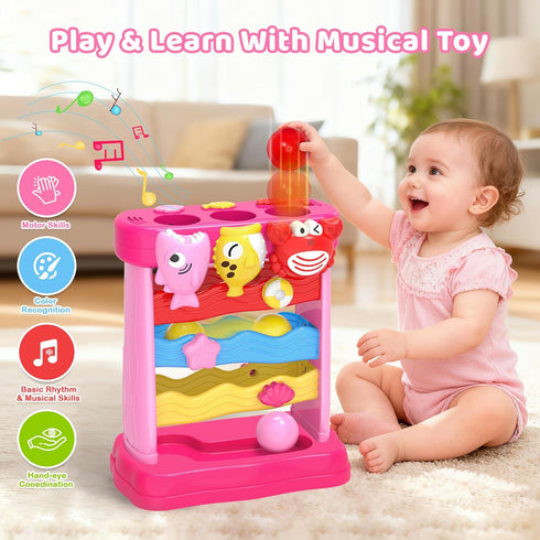1 2 3 12-18 1-3 Musical Toys for Years Old Toddlers Girls, Interactive Feeding Toy with Music & Balls, Montessori