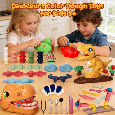 Merimon Sets, Set, Set, 3+ (4 1-51 Dinosaur Color Dough Includes Dino Dentist Play Tyrannosaurus Rex Jungle Dinosaur