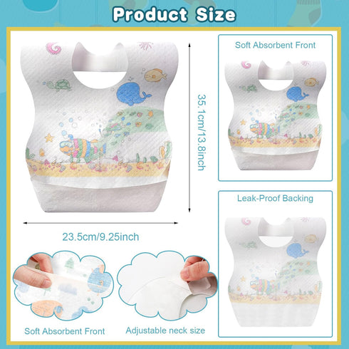 100 Shinymoon Pcs Disposable Baby Bibs Individual Wrapped Travel Bibs Waterproof Food Catcher for Toddlers Girls Boys