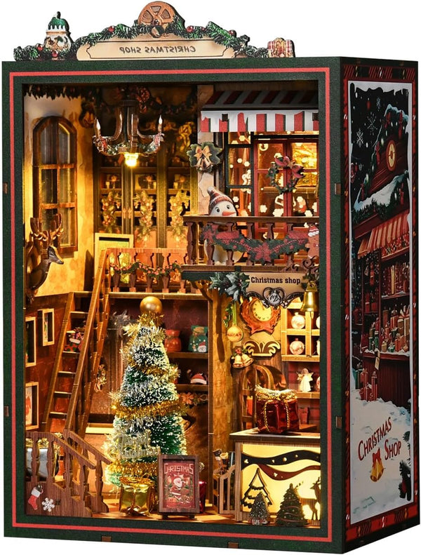 NEXTIPS Book Nook LED Music Christmas Book Nook Kit - 3D Wooden DIY
