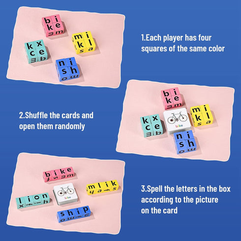 Wooden Blocks Spelling Game, Alphabet Puzzles Blocks, Montessori Learning Toy for Kids Ages